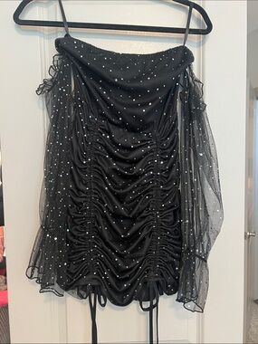 Shein Black Ruched Sparkle Sequin Mesh Mini Dress